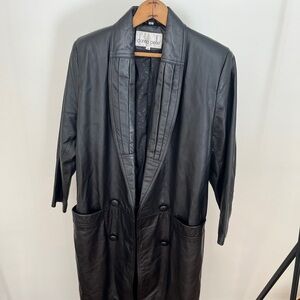 Donna Pelle Vintage Black Leather Coat Size Medium, Genuine Leather